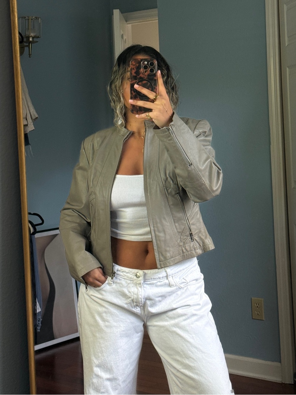 Taupe Genuine Leather Jacket